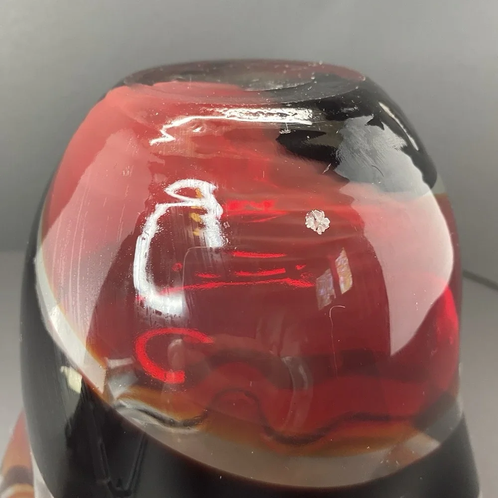 Vintage Hand Blown Glass Vase Brown Red Ruffled Tulip Gorgeous 7.5